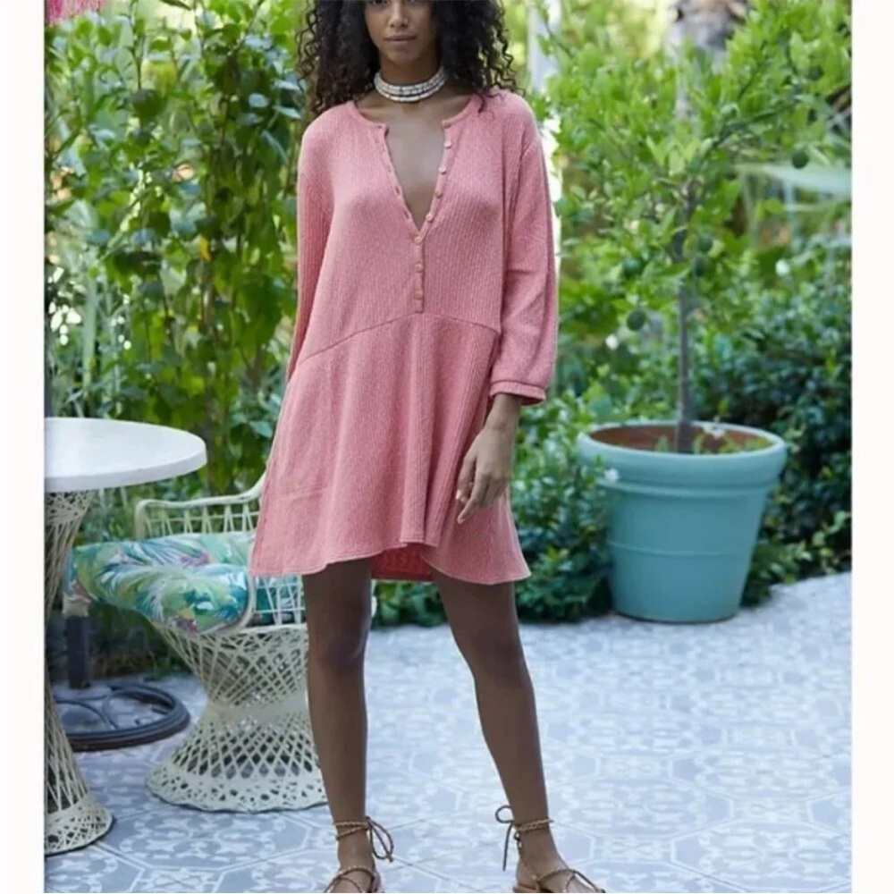 Free People Beach Blossom Stretch Cotton Button-Up T-Shirt Dress Love In Mist S